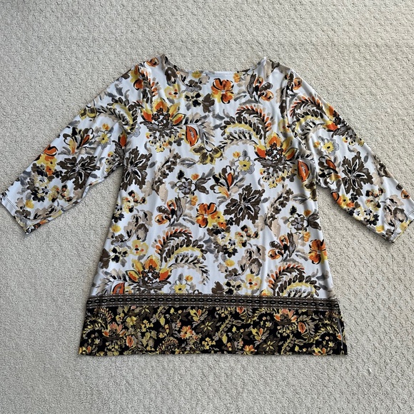 Susan Graver Floral Print Liquid Knit 3/4 Sleeve Bateau Neck Tunic 1X Casual - Picture 9 of 13